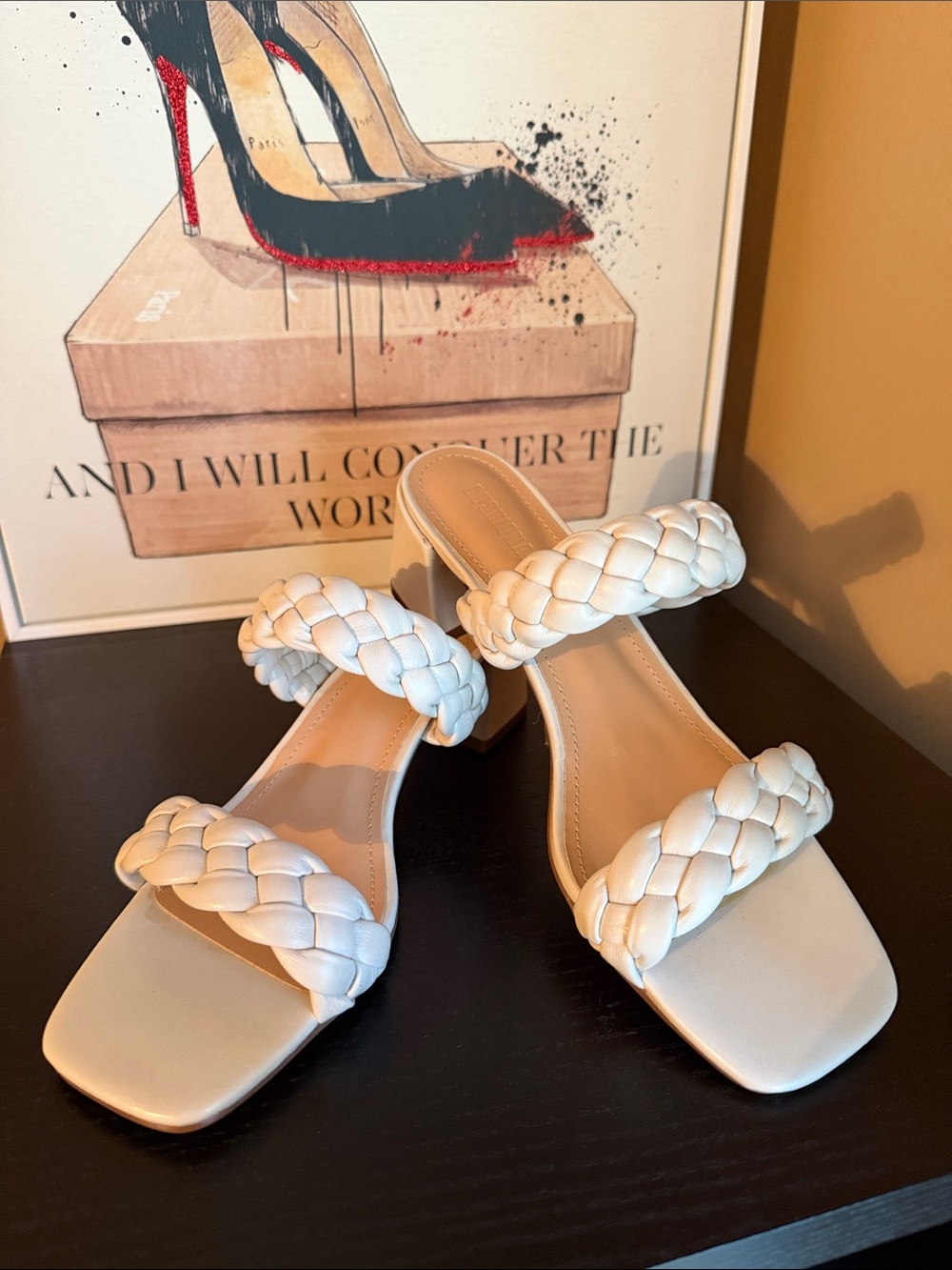 Women's Braided Strap Off-White Block Heel Sandals